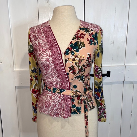 Anthropologie Tops - Meadow Rue Anthropologie Multi Patterned Wrap Top